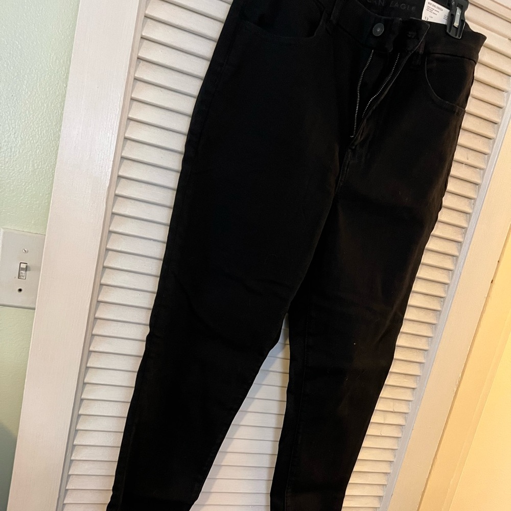 Never worn, AE next level stretch leggings. Black denim. Size 12 curvy.